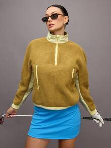 Activina Sweatshirt Wanita Motif Patchwork Warna Kontras dengan Lapisan Termal - Olive Green - View 6