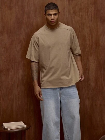 Musero Oversized Short Sleeve Drop Shoulder 3D Textured Seam Detailing T-Shirt Fall/SPRING SUMMER