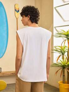 Open Phase STONE DISTRICT 男士夏季品牌英文数字印花背心 - 白色 - 查看 2