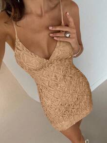 Aloruh Váy ngắn hai dây thời trang ôm sát họa tiết hoa Jacquard dành cho nữ - màu nâu - Xem 6