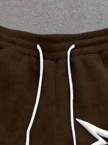 PAVTROS Manfinity Streetrush Y2K 男士休闲彩色块字母印花抽绳腰运动裤，男士星星印花运动裤，灰色男士运动裤，男友礼物，圣诞礼物 - 咖啡棕 - 查看 3