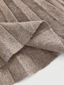 ROMWE Kawaii 一件合身露肩灯笼袖褶皱针织连衣裙 - 駝色 - 查看 6