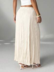 SHEIN PETITE 2025 Summer Women's Solid Color Paper Bag Waist Fashion Long Casual Skirt, Suitable For Independence Day, St. John's Day, Beach, Vacation, Graduation, Office, Beach Party, Cocktail Party, Holiday Style, Pleated, Ruffled, Skirt