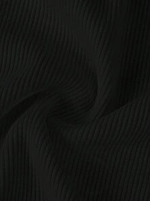 Coolane 青春期女孩四季纯色褶皱侧短款 T 恤 - 黑色 - 查看 6