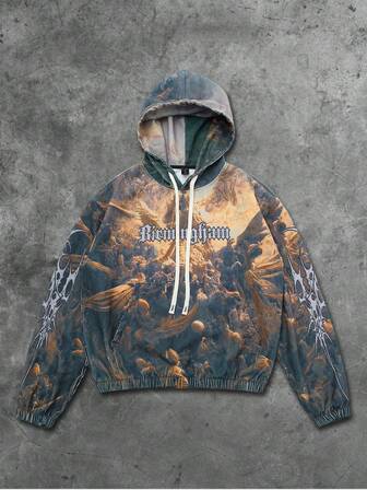 Street Life Felpa con cappuccio da uomo con stampa grafica di murales di strada americani, Vergine Maria, Gesù, in stile graffiti, autunno