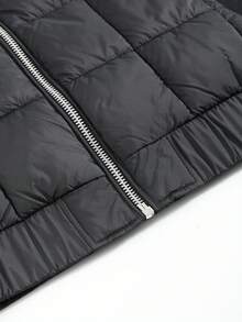 Manfinity Homme Abrigo con capucha con cremallera y acolchado, de color sólido, informal, para otoño/invierno para hombres - Negro - Ver 6