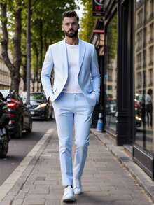 Calvornis Conjunto de Terno de Negócios e Passeio Masculino de Cor Sólida (Jaqueta e Calça)