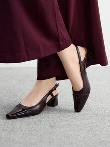 CUCCOO BIZCHIC 女士时尚搭扣设计高跟方头浅口鞋 - 酒紅色 - 查看 3