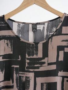 Rusticease 大码女式秋季几何印花圆领短袖休闲连衣裙，夏季、度假、节日服装，波西米亚风 - 黑色 - 查看 8