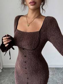 Modelyn Women's Fall Elegant Short Dress, Autumn/Winter - Coffee Brown - View 8