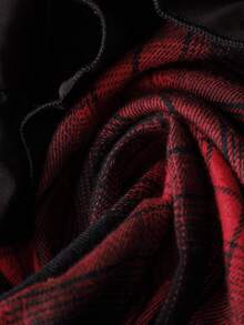 Sunspun 格纹拼接腰部收紧优雅修身连衣裙 - 紅色 - 查看 4