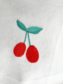 SHEIN 女婴可爱毛绒樱桃夹克和樱桃印花牛仔裤两件套，秋冬 - 白色 - 查看 7