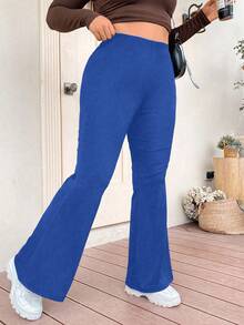 Vionelle 女裝加大尺碼純色喇叭褲 - 藍色 - 查看 7