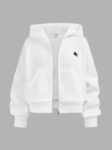 Girlism 2pcs Tween Girls Autumn/Winter White Fleece Hooded Sweatshirt Sweatshirt And Black Skinny Flare Pants Casual School Outfit Set