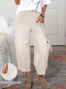 EMERY ROSE Women's Casual Washed Denim Lantern Jeans - Apricot - View 3