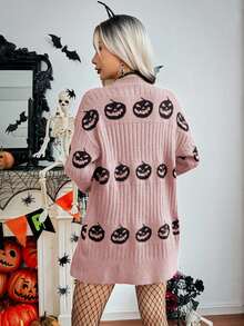 Chiquease Halloween Fashionable Skull Pattern Cardigan - Dusty Pink - View 2