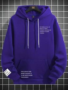Manfinity Homme Áo hoodie dáng rộng, tay dài, họa tiết khẩu hiệu, túi trễ vai, phong cách đường phố, mùa thu dành cho nam - Màu tím - Xem 2
