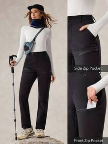 OutZeal 女士户外黑色长裤，纯色设计，适合露营、徒步、防水、弹力修身，春夏皆宜。 - 黑色 - 查看 4