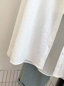 Resyla 女士休闲百搭纯色纹理面料衬衫 - 白色 - 查看 4