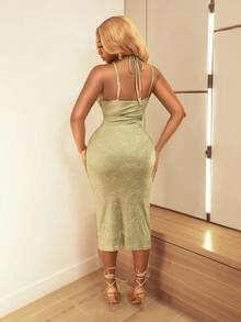 Mistrie Spaghetti Strap Bodycon Sexy Dress - Army Green - View 2