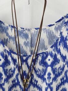 Plus Size Casual Vacation All-Over Print Long Sleeve Shirt - Royal Blue - View 4
