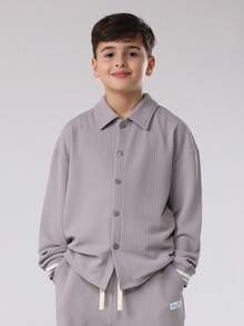 SUMWON Ribbed Texture Button Front Collared Shirt And Wide Leg Pants Set Fall Winter Wear Co-Ord With Elastic Waist Cozy Two Piece Outfit - Apricot - View 5