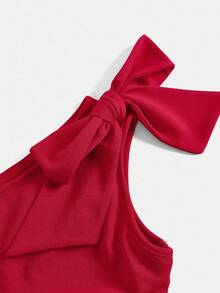 Pitira Vestido asimétrico de línea A sin mangas con decoración de lazo 3D para niñas preadolescentes, color burdeos, estilo a juego para vacaciones familiares, vintage, lindo, elegante, para fiestas, princesa hermosa, a juego madre-hija y hermanas. Primavera Verano