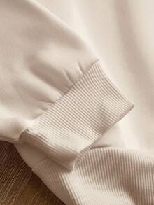 INAWLY Women's Halloween Pumpkin & Cat Embroidery V-Neck Long Sleeve Fleece Casual Sweatshirt, Autumn/Winter Fall Cloth For Women - Apricot - View 4