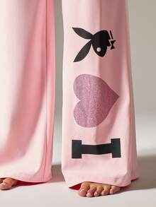 Missguided x Playboy 圣诞兔子印花阔腿裤和露脐上衣 - 粉色 - 查看 5