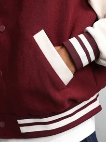 SUMWON 短款经典学院风字母飞行员夹克复古学院风绗缝棒球夹克休闲学院风字母夹克秋冬时尚 - 彩色 - 查看 7