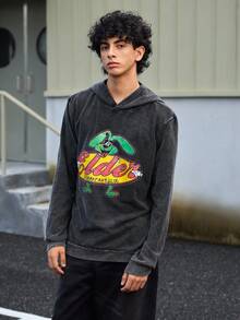 STONE DISTRICT Sudadera con capucha de manga larga con estampado de letras y dibujos animados desgastada y vintage para hombres, sudaderas gráficas, academia, otoño, sudadera de invierno