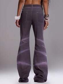 MUSERA Low Rise Graphic Print Fitted Flared Jeans Sexy Going Out Fall Autumn Winter Elegant Dystopian Spring Summer - Grey - View 4