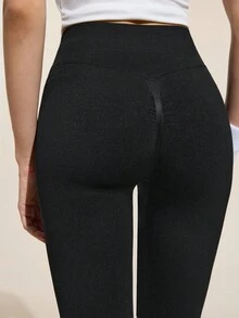 Easithlete Women's Solid Color High Waist Fashionable Casual Versatile Slightly Flared Outdoor Leggings Women Flare Leggings Flare Workout Pants Fold Over Flared Leggings Yoga Dress Pants Wide Leg Legging - Black - View 2