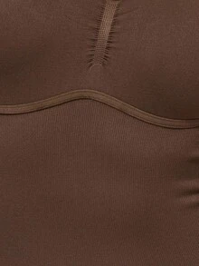 Musera Sport Cross Back Seamless Ribbed Sculpt Fitted Jumpsuit Active Sports Workout Cute Cinnamon Swirl Winter - Coffee Brown - View 6