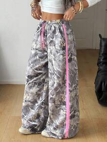 Coolane Women's Fall/Winter Vintage Y2K Music Festival Leopard Print Knitted Textured Elastic Waist Loose Sweatpants