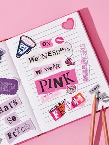 Mean Girls | SHEIN Nhãn dán đồ họa chữ cái, thích hợp cho chai nước, điện thoại di động, ốp lưng bảo vệ, máy tính xách tay, ván trượt, v.v., quà tặng - Hồng - Xem 4