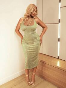 Mistrie Spaghetti Strap Bodycon Sexy Dress - Army Green - View 3