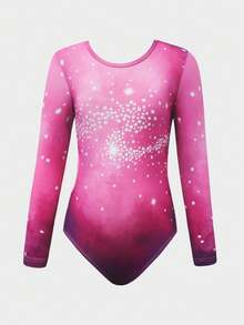 Tween Girls Colorful Gradient Gymnastics Leotard, Backless Hollow-Out Design, Long Sleeve Bodysuit, Printed Gymnastics Costume For Training & Performance - Multicolor - View 4