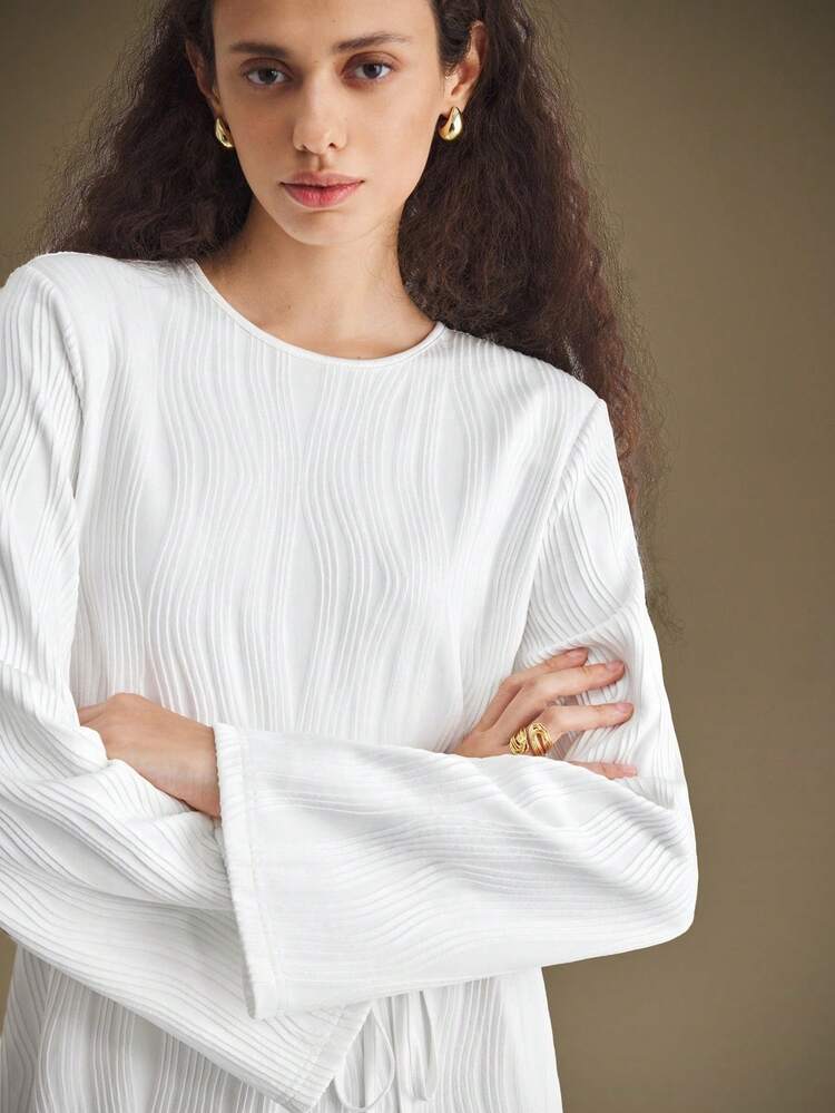 2025 Autumn/Winter New Casual Minimalist Design, White, Soft Knit Fabric, Loose Fit, Textured Material, Women's Dress, Business Casual, Commute, Daily Wear, Autumn/Winter Stylish Design