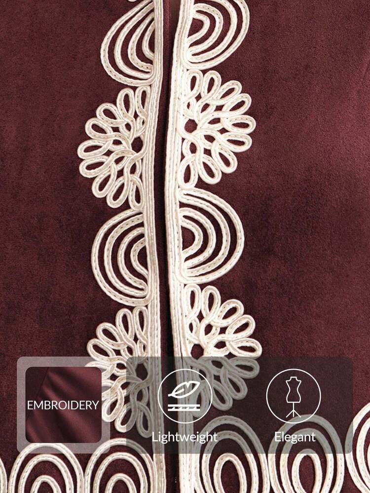 Vintage Style Stand Collar Contrast Color Embroidered Long Sleeve Women's Jacket, Casual Everyday Wear, Suitable For Fall, Winter, Going Out, Elegant, Chic, Formal, Christmas, Wedding, Elegant Party