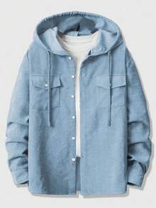 ROMWE MEN Street Life Men's Casual Solid Color Hooded Long Sleeve Jacket, Fall/Winter