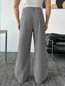 Manfinity BRENVOR Calças masculinas casuais de cintura alta com bolsos inclinados e estampa listrada, para o outono - Preto e Branco - Ver 3