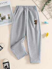 Pantalones casuales y versátiles con estampado de dinosaurio para niño - Gris - Ver 1