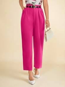 Amorya Pantalones de traje sencillos y lisos para mujer en otoño/invierno - Rosa Fucsia - Ver 1