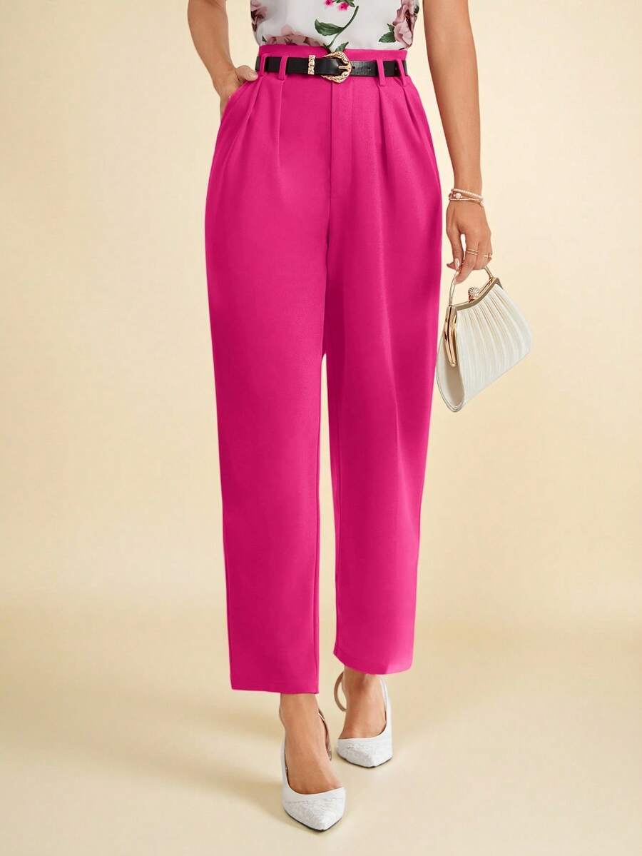 Amorya Pantalones de traje sencillos y lisos para mujer en otoño/invierno - Rosa Fucsia - Ver 1