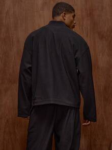 Musero Regular Fit Drop Shoulder Long Sleeve Baseball Collar Zip Through Jacket Fall/Autumn Winter - Black - View 4