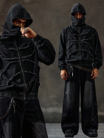 Street Life Men's Fashionable Avant Vintage Frayed Hooded Denim Jacket, Fall