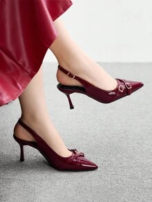 CUCCOO BIZCHIC Giày cao gót mũi nhọn nữ, Giày cao gót nhọn gợi cảm, Giày ngoài trời/đi làm/tiệc tùng/đám cưới/công sở, màu đỏ rượu vang - Màu Đỏ Sâu - Xem 3