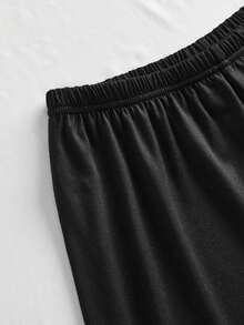 SHEIN Teen Girl 2pcs Heart & Bowknot Letter Print Crew Neck Long Sleeve Top & Long Pants Pajama Set (Comfortable Home Wear), Christmas - Black - View 4