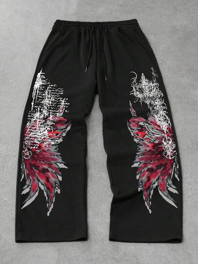 Goth Men's Loose Comfortable Cross Sports Straight Leg Sweatpants With Butterfly Pattern, Autumn/Winter